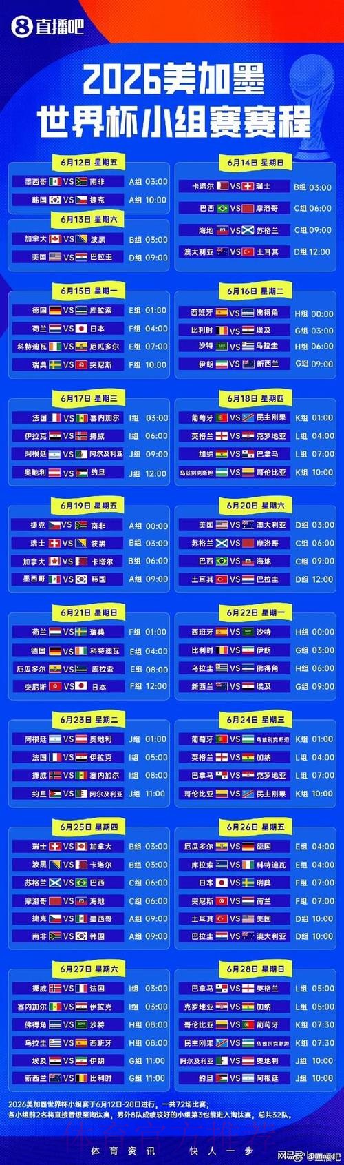 2026世界杯完整赛程最新实时赛程免费观看 2026世界杯完整赛程最新实时赛程免费观看
