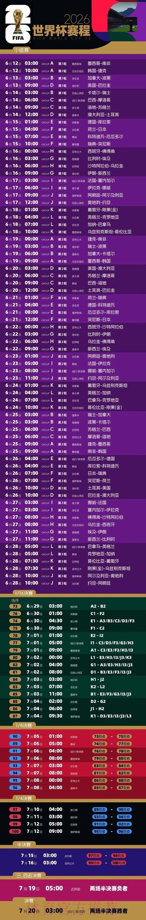 2026世界杯每日赛程最新实时赛程官网入口 2026世界杯每日赛程最新实时赛程官网入口